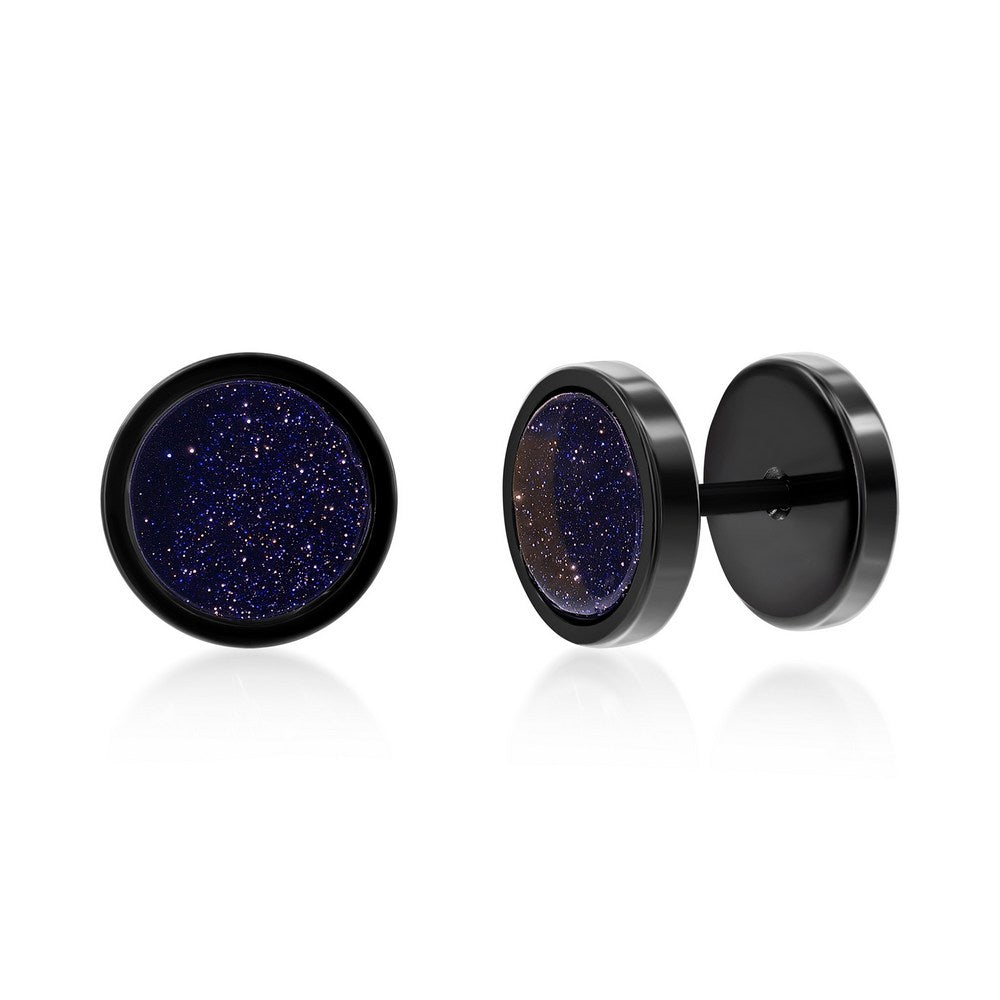 Stainless Steel Round Stud Earrings - Dark Lapis