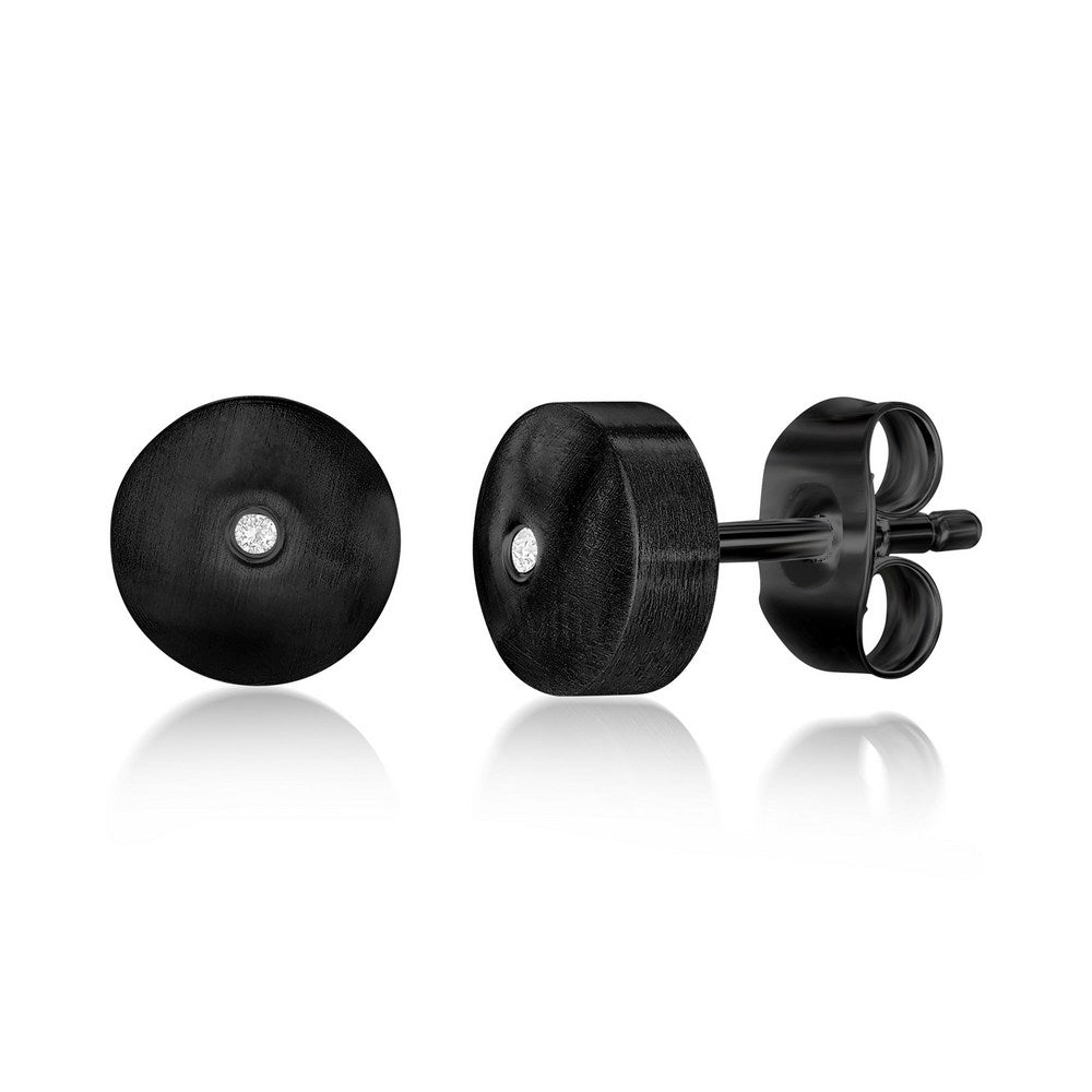 Stainless Steel, 7mm Round Single CZ Studs - IP Black