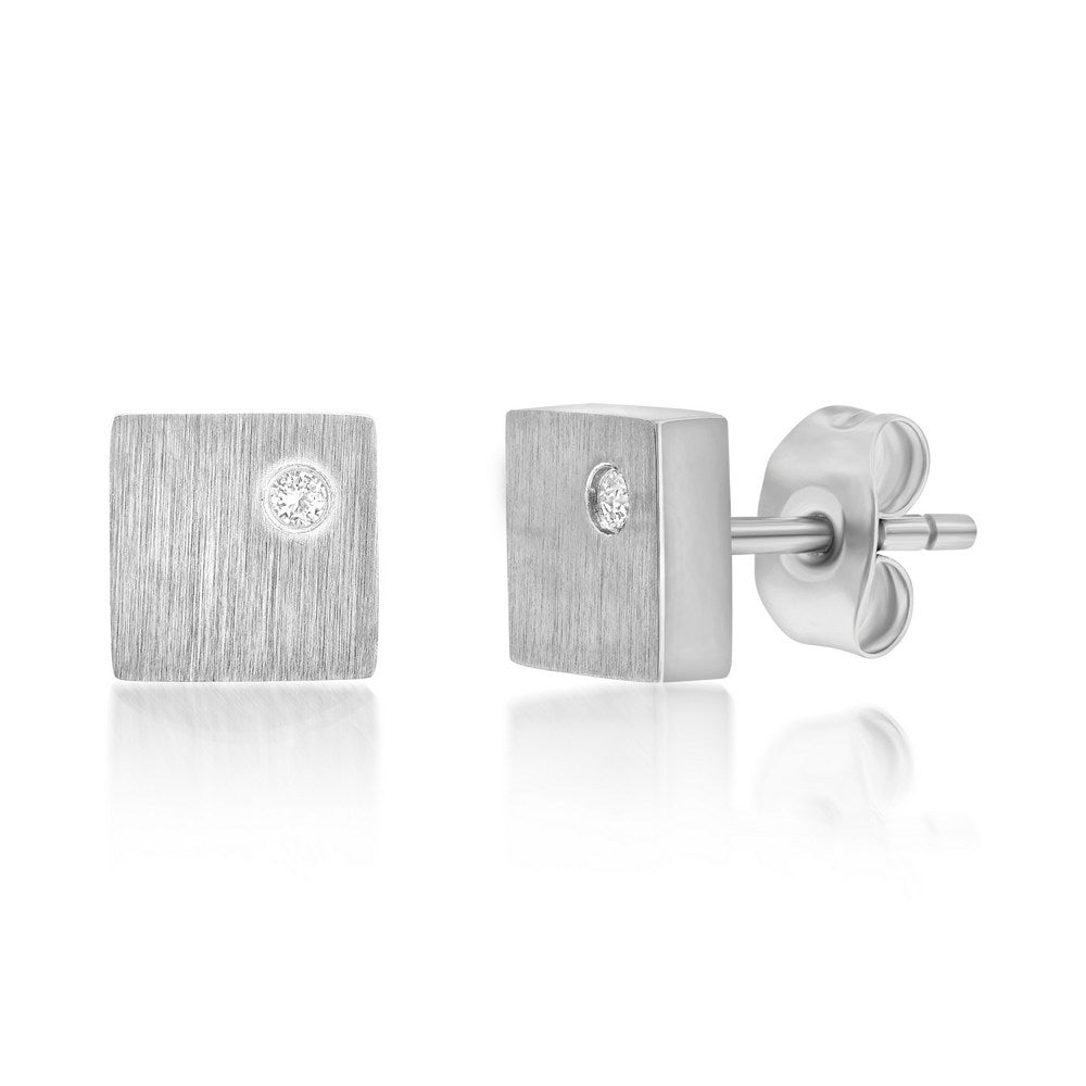 Stainless Steel, 7mm Square Single CZ Studs