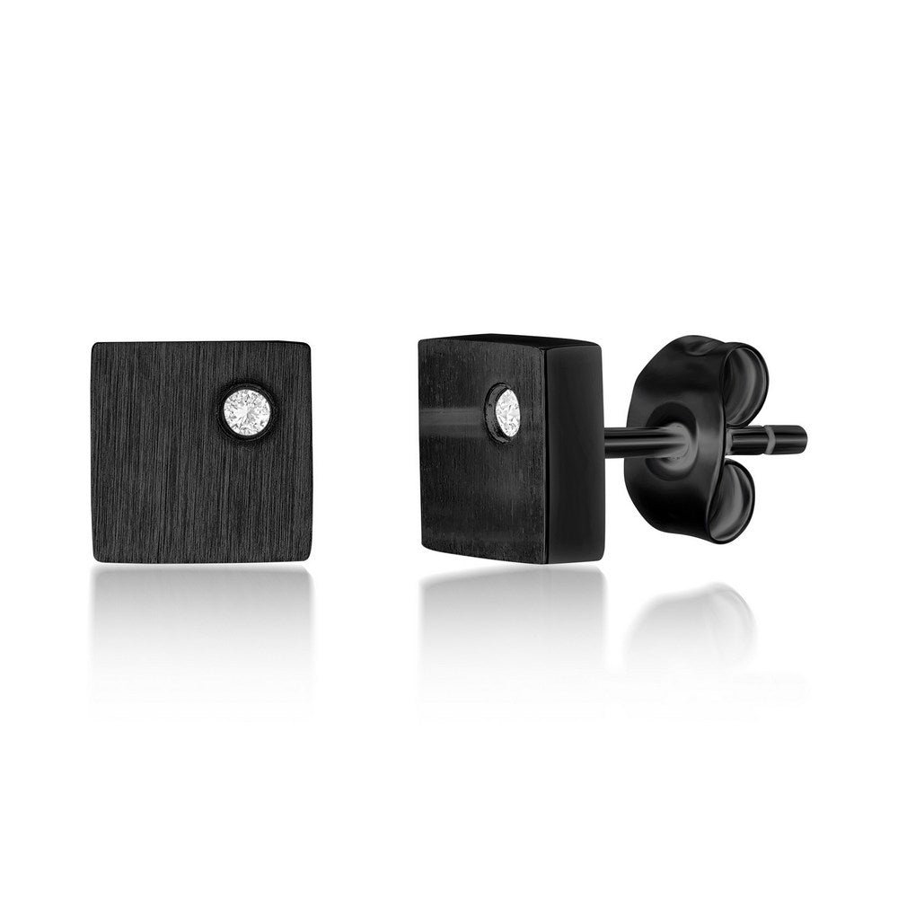 Stainless Steel, 7mm Square Single CZ Studs - IP Black