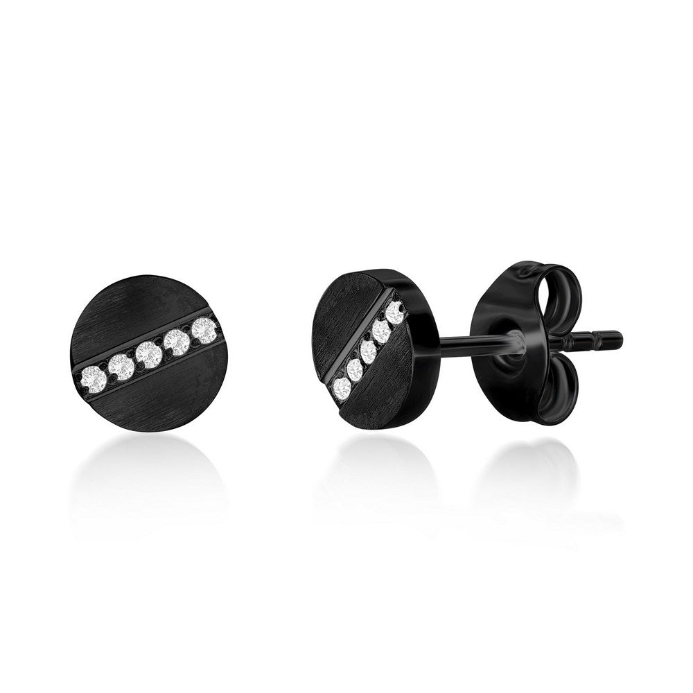 Stainless Steel, Round Lined CZ Studs - Black Plated