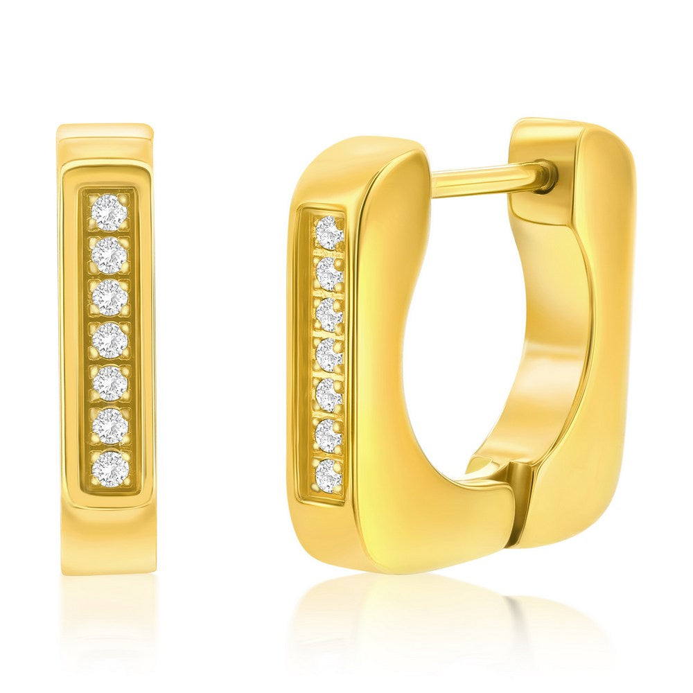 Stainless Steel U-Shaped CZ Huggie Hoop Earrings - Gold Plated