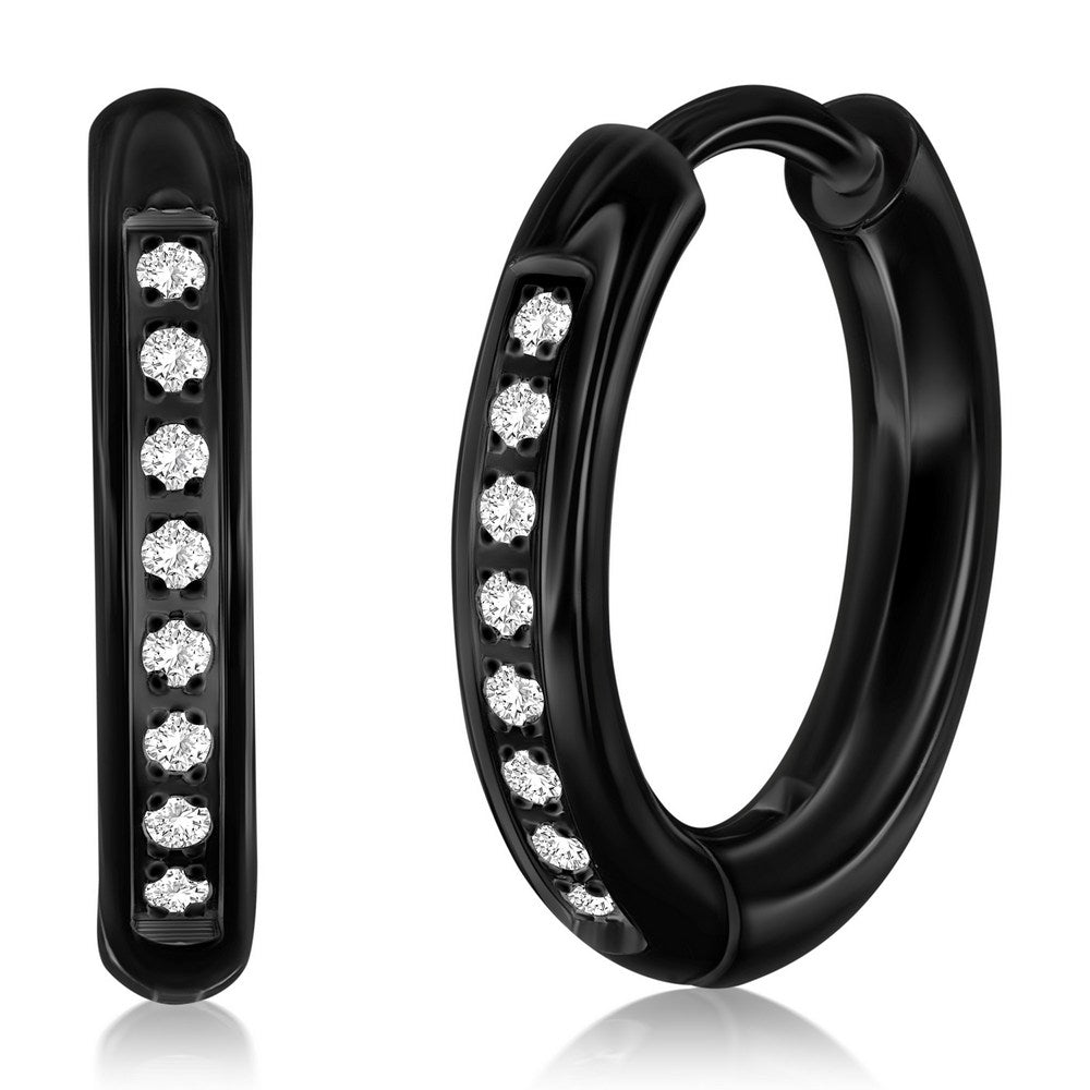 Stainless Steel 15mm CZ Huggie Earrings - IP Black