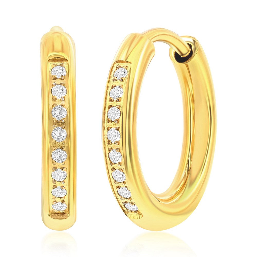 Stainless Steel 15mm CZ Huggie Earrings - Gold Plated