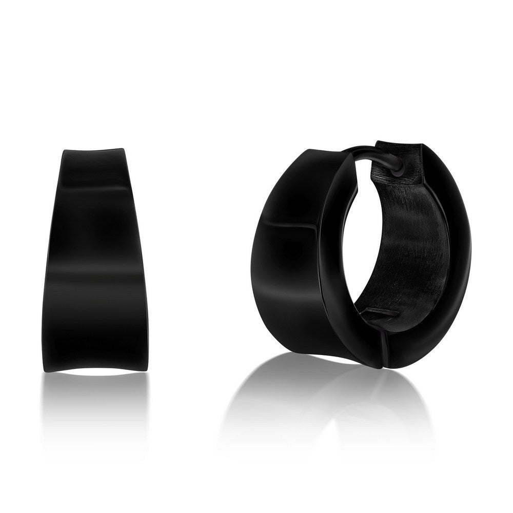 Stainless Steel 16x7mm Polished Huggie Earrings - IP Black