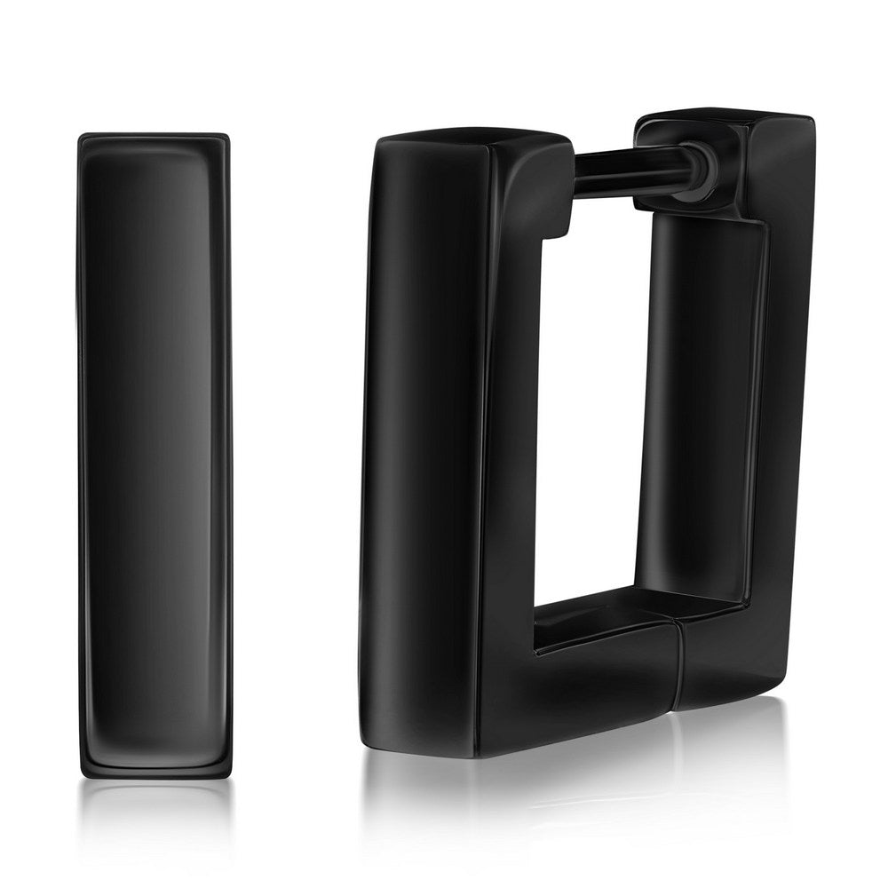 Stainless Steel, 12mm Square Huggie Earrings - Black Plated