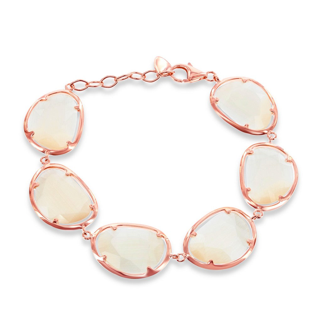 Sterling Silver Champagne Oval Cat�s Eye Bracelet - Rose Gold Plated