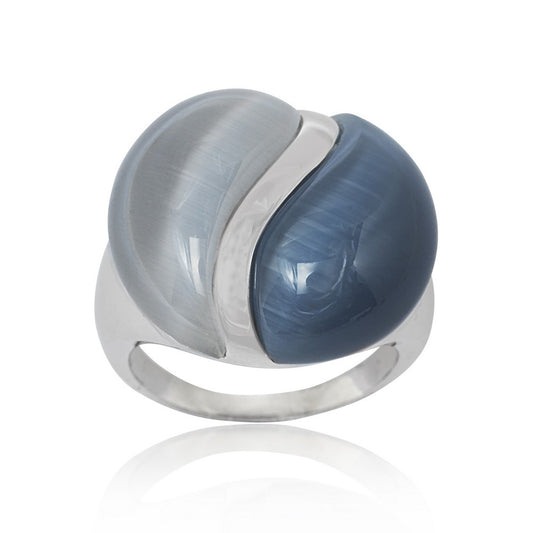Sterling Silver Dark and Light Blue Cat�s Eye Ring