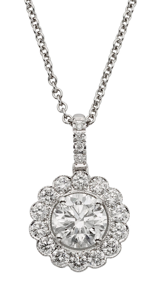 Diamond Flower Halo Pendant, 5.6mm Center