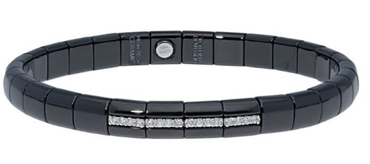 Black Ceramic Bracelet with 4 Diamond Bars