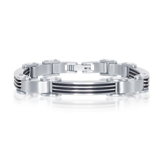 Stainless Steel & Rubber Bar-Look Bracelet