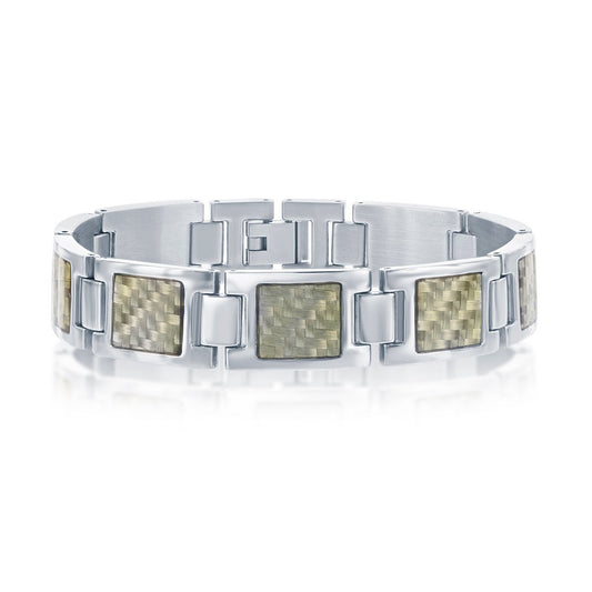 Stainless Steel Squares w/ Center Texturized Design Bracelet