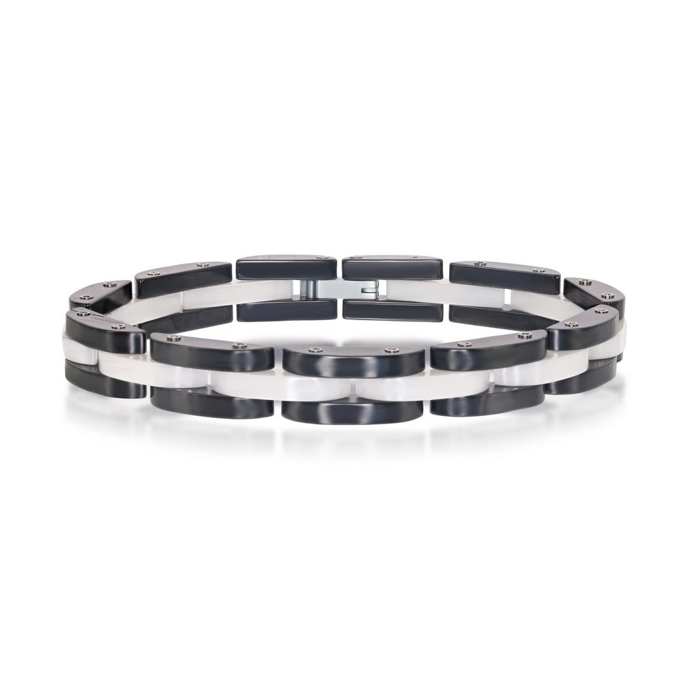 Stainless Steel Black and White Ceramic Link Bracelet