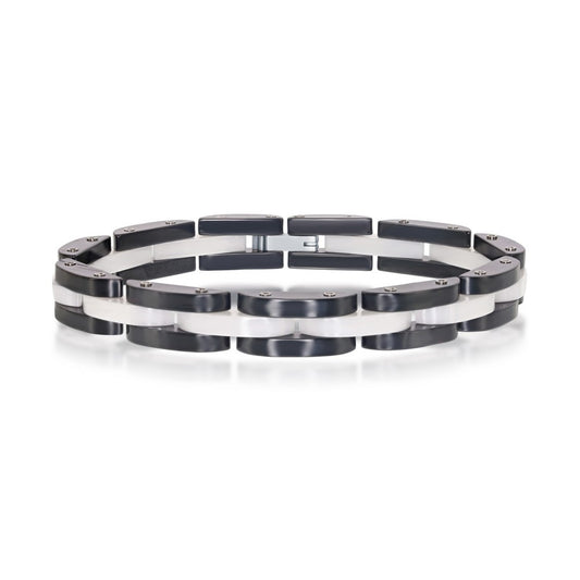 Stainless Steel Black and White Ceramic Link Bracelet