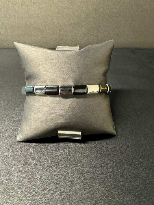 Stainless Steel and Black Ceramic Alternating Links Bracelet