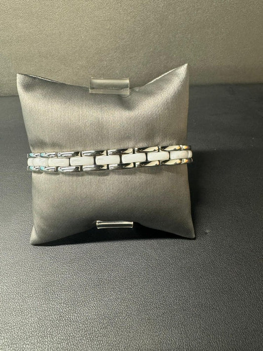 Stainless Steel White Ceramic Link Bracelet