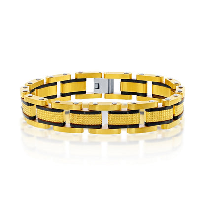Stainless Steel Textured Link Bracelet - Gold & Black