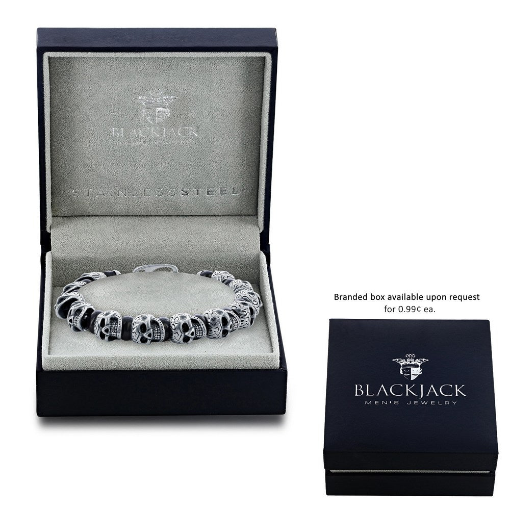 Stainless Steel Genuine Onyx Skull Bracelet