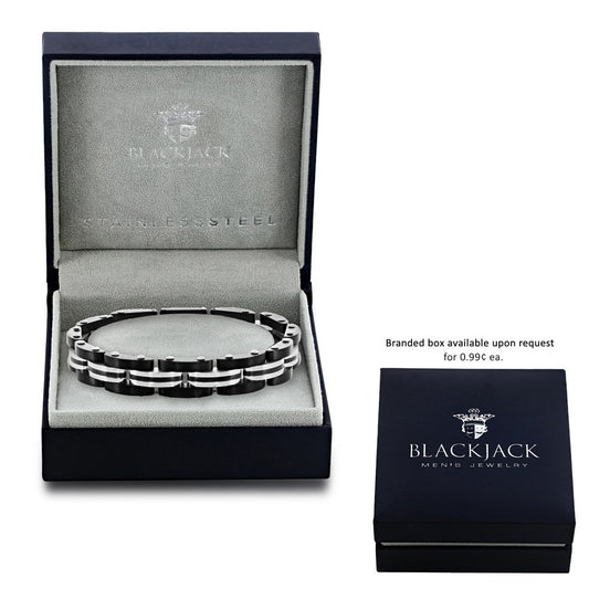 Stainless Steel Two-Toned Striped Link Bracelet - Black & Silver
