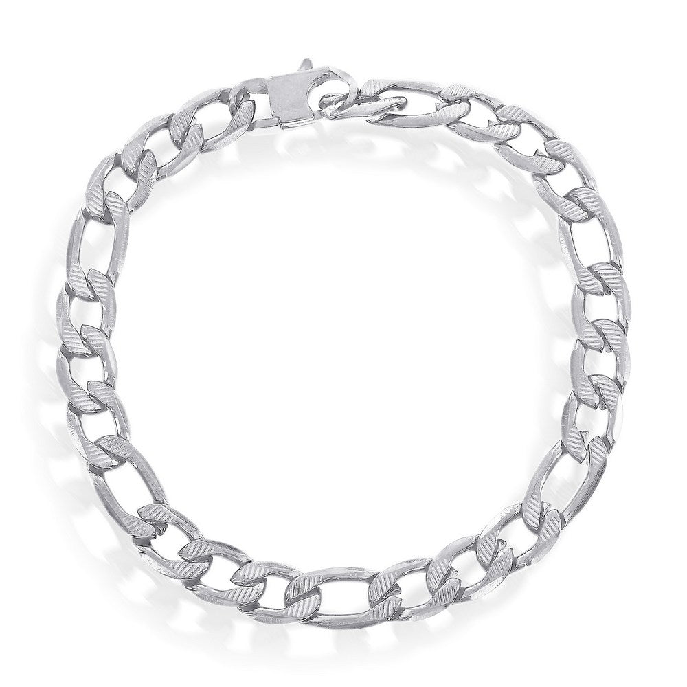 Stainless Steel 8mm Textured Figaro Chain Bracelet