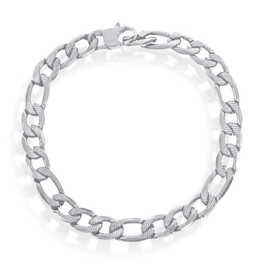 Stainless Steel 8mm Textured Figaro Chain Bracelet