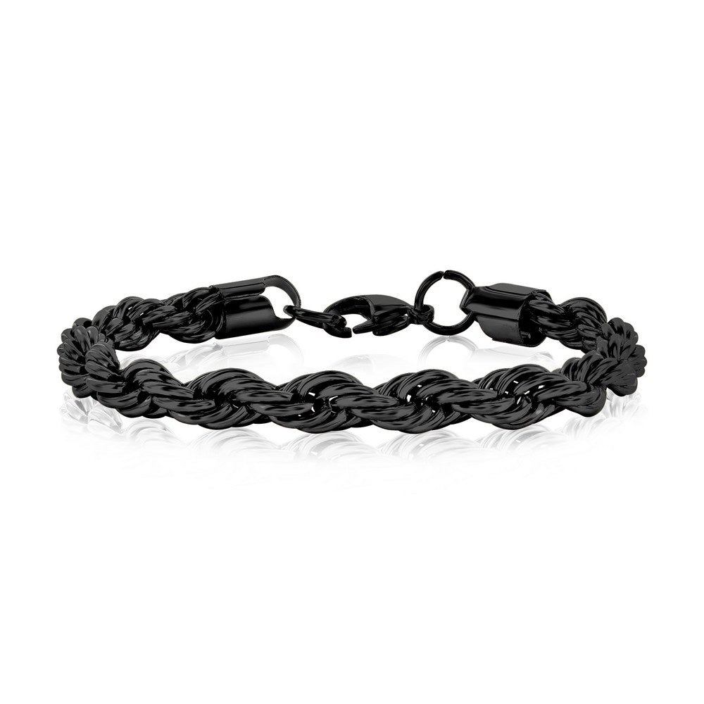 Stainless Steel 8mm Rope Chain Bracelet - Black Plated