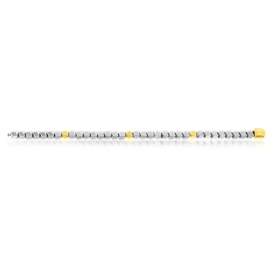 Stainless Steel Multi-Cut Bead Bracelet - Silver & Gold
