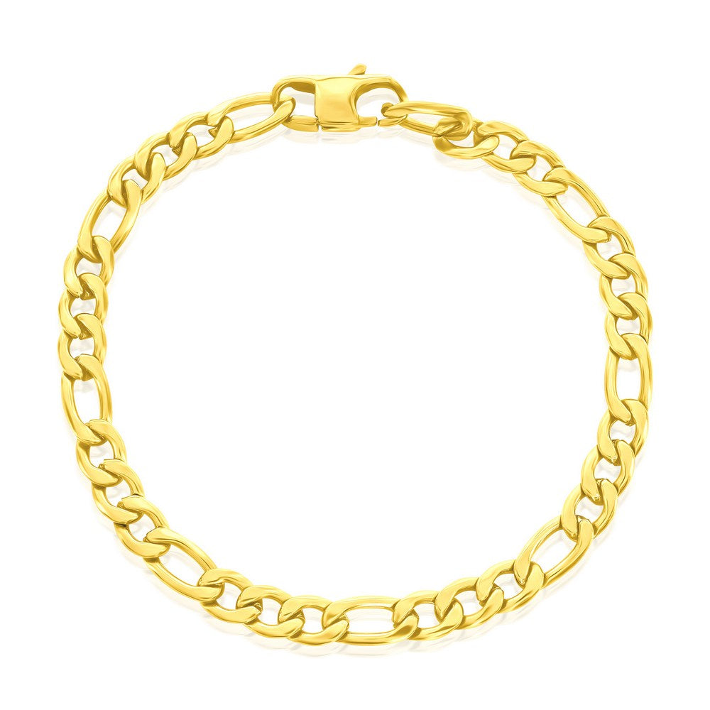Stainless Steel 6mm Figaro Chain Bracelet - Gold Plated