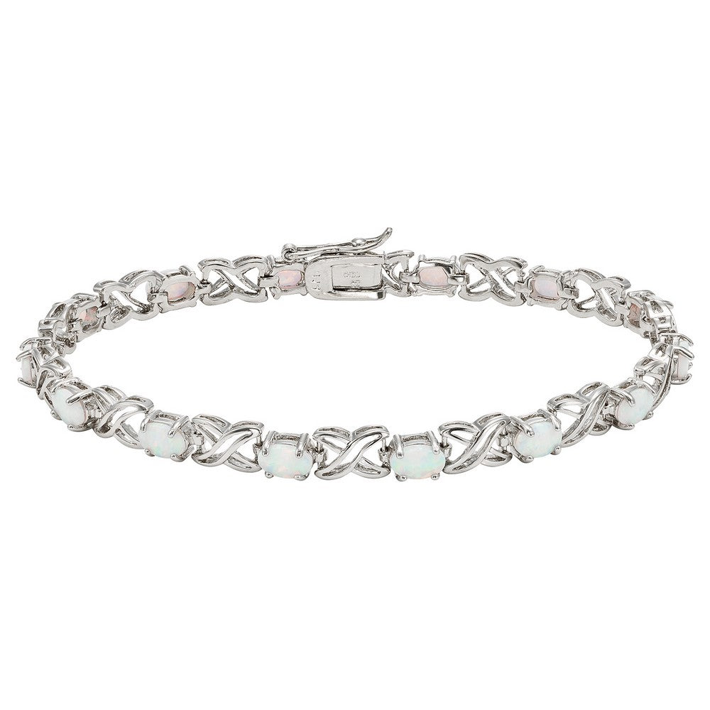 Sterling Silver "XO" Oval White Opal Bracelet