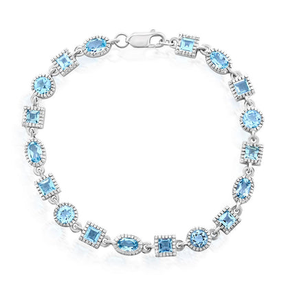 Sterling Silver Oval & Square Gem Bracelet - Blue Topaz