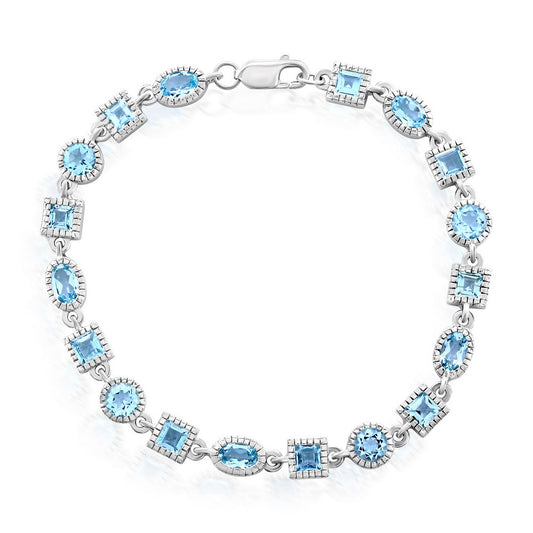 Sterling Silver Oval & Square Gem Bracelet - Blue Topaz