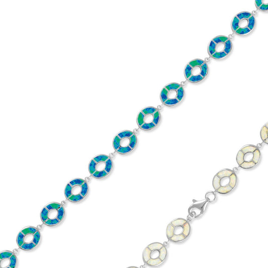 Sterling Silver Reversible White Inlay Opal Open Round Link Bracelet