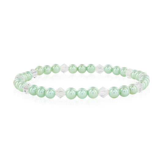 4mm Mint Green Shell Pearls w/Swarovski Crystal Children's Stretch Bracelet