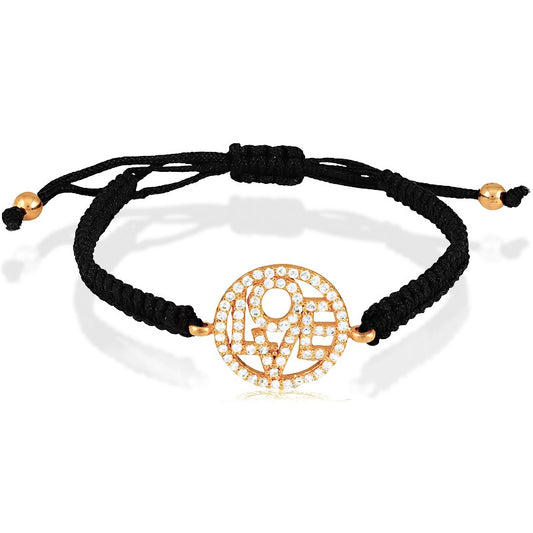 Sterling Silver CZ LOVE Macrame Bracelet - Rose Gold Plated