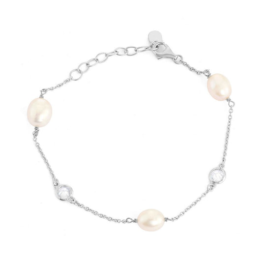 Sterling Silver Bezel Set CZ and FWP Bracelet