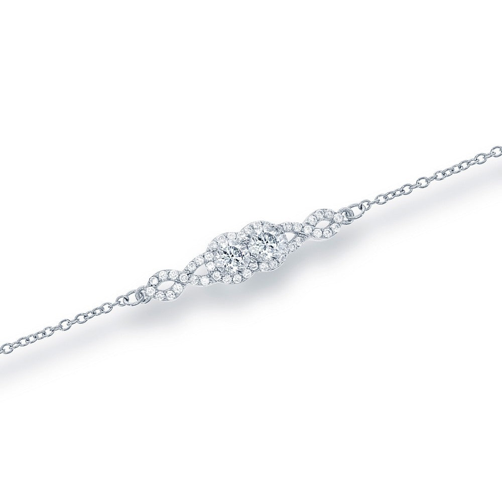 Sterling Silver "Us2gether" Two-Stone CZ Center with Smaller CZs Bracelet