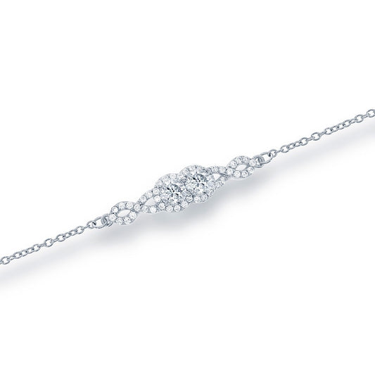 Sterling Silver "Us2gether" Two-Stone CZ Center with Smaller CZs Bracelet