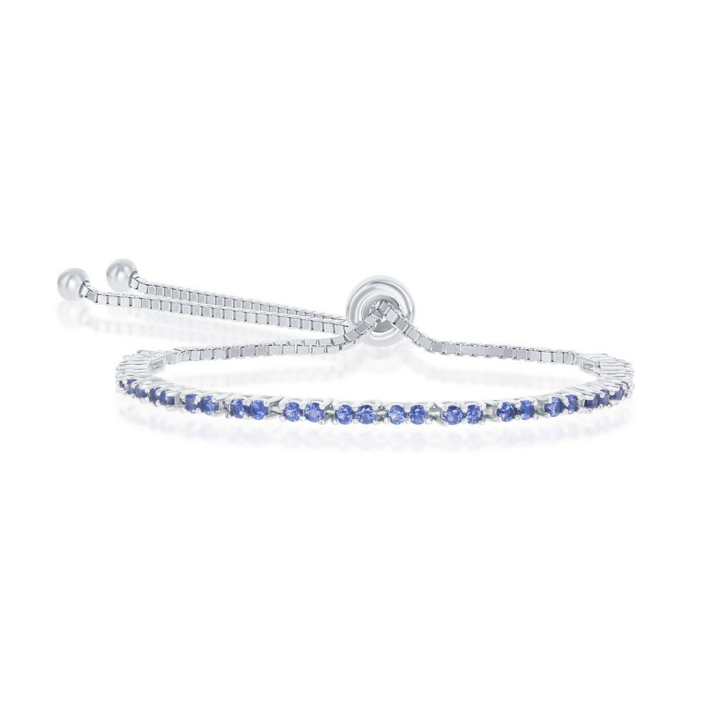Sterling Silver 2MM Sapphire CZ 'September Birthstone' Tennis Adjustable Bolo Bracelet