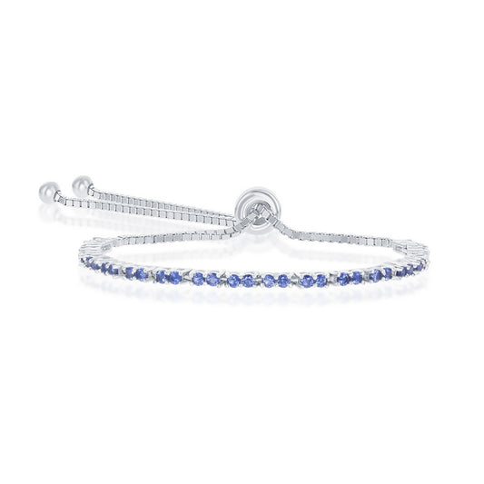 Sterling Silver 2MM Sapphire CZ 'September Birthstone' Tennis Adjustable Bolo Bracelet