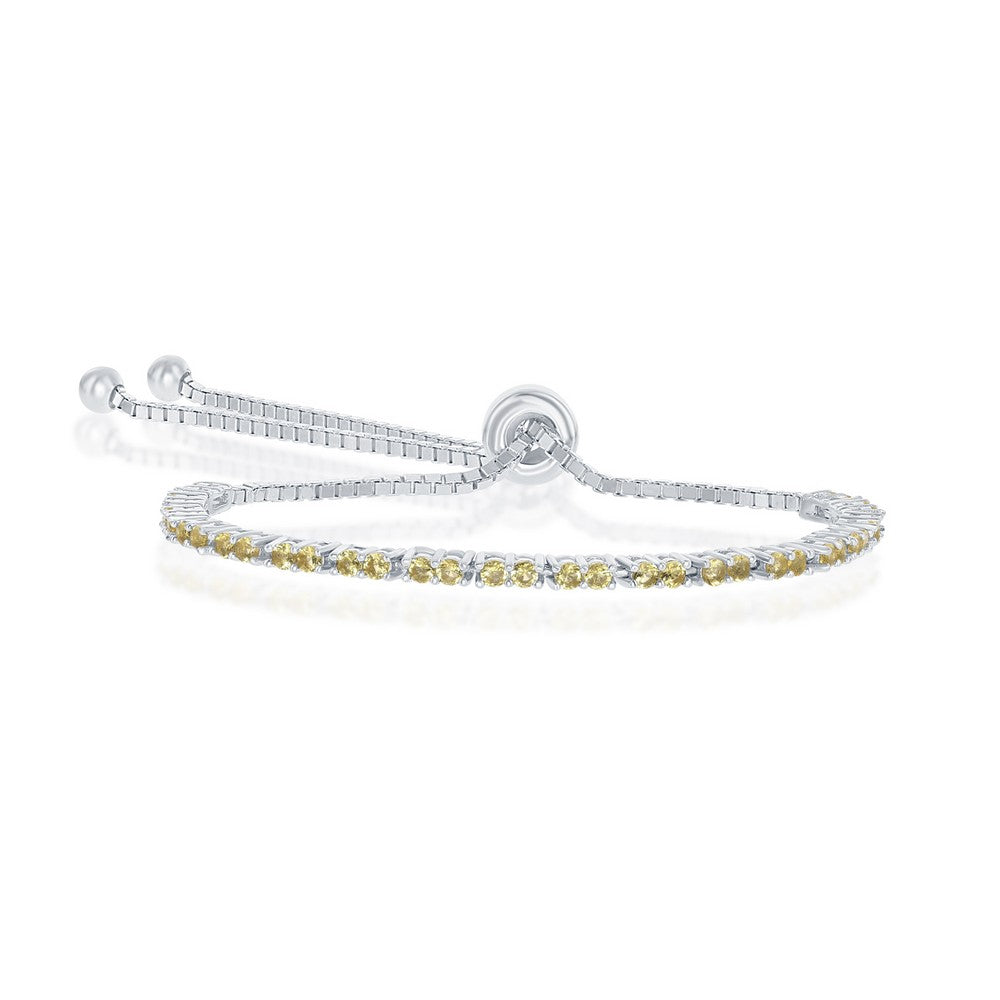 Sterling Silver 2MM Citrine CZ 'November Birthstone' Tennis Adjustable Bolo Bracelet