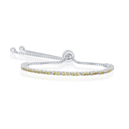 Sterling Silver 2MM Citrine CZ 'November Birthstone' Tennis Adjustable Bolo Bracelet