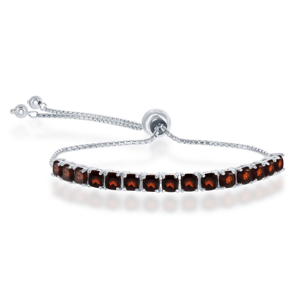 Sterling Silver 4MM Adjustable Tennis Bolo Bracelet - Garnet
