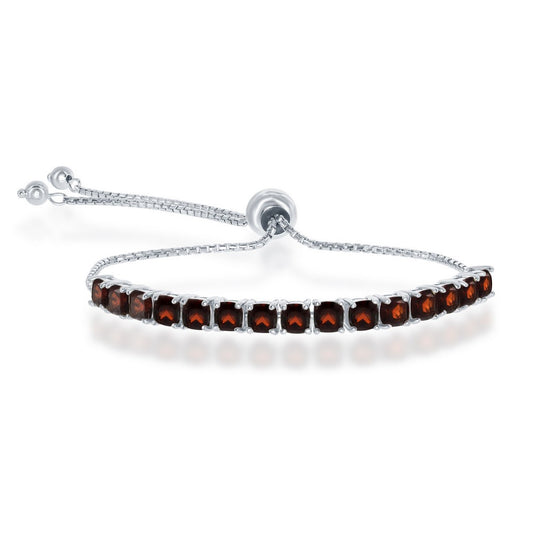 Sterling Silver 4MM Adjustable Tennis Bolo Bracelet - Garnet