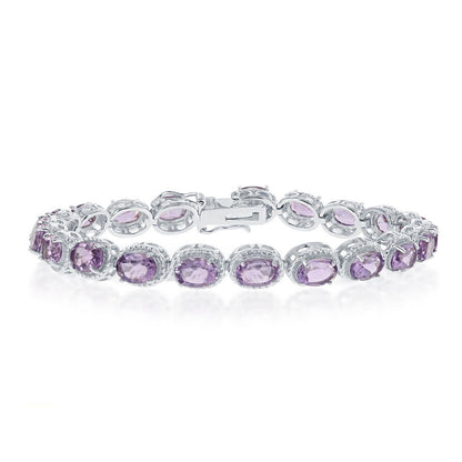 Sterling Silver Oval Amethyst with Rope Border Bracelet