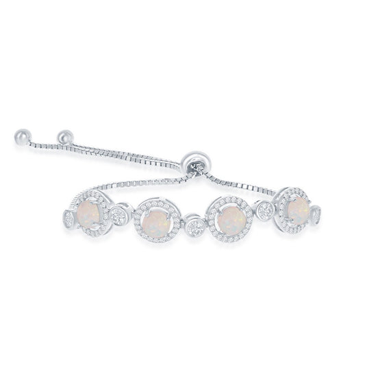 Sterling Silver Alternating Bezel-Set CZ & White Opal with CZ Border Bolo Bracelet