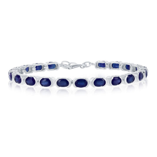 Sterling Silver 6x4mm Oval, Gem Tennis Bracelet, 13.83cttw Diffusion Sapphire