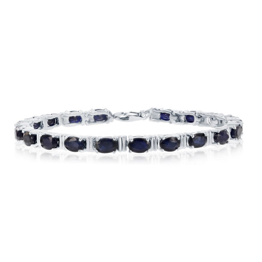 Sterling Silver 6x4mm Oval Gem Bracelet, 14.29cttw Diffusion Sapphire