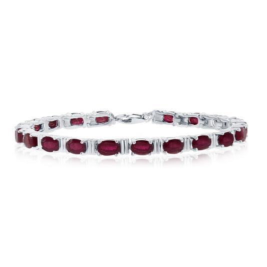 Sterling Silver 6x4mm Oval Gem Bracelet, 12.36cttw Glass Filled Ruby