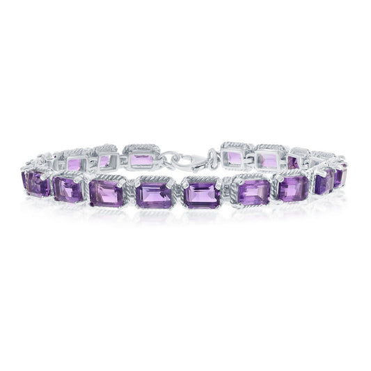 Sterling Silver 17.47cttw Amethyst Gem, 7x5mm Octagon Bracelet