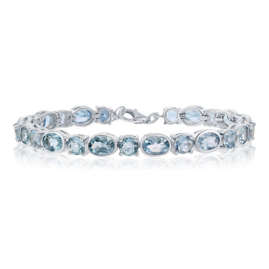 Sterling Silver Alternating 5mm Round & 7x5mm Oval Gem Bracelet - 18.66cttw Blue Topaz
